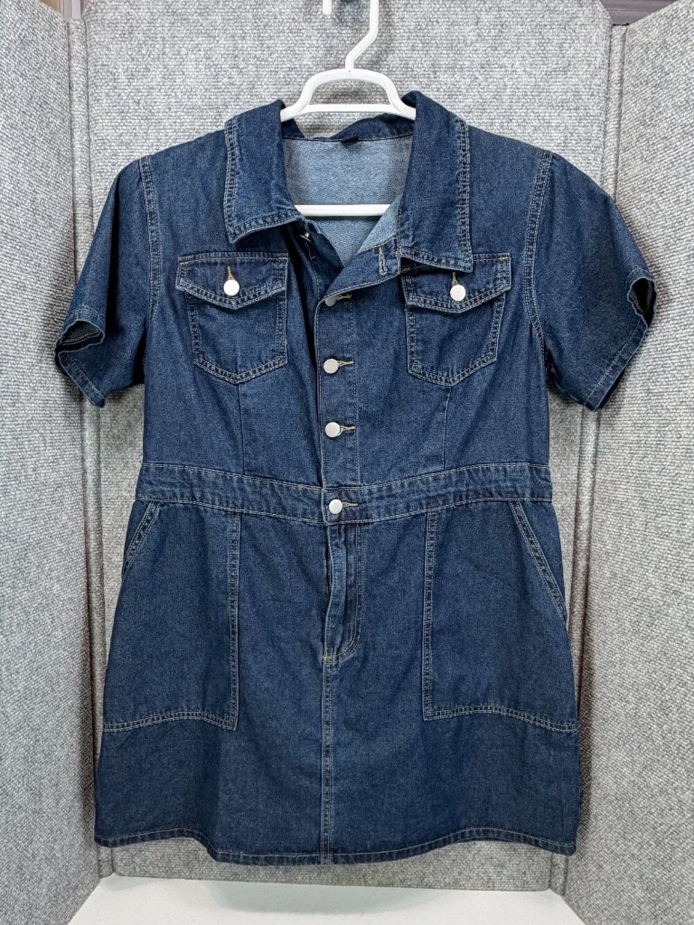SHEIN Curve Plus Size Denim Mini Shirt Dress – Size 0XL Classic medium/dark wash